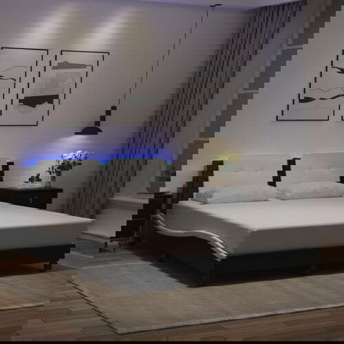  The Living Store Posteljni okvir z LED lučkami črno bel 160x200 cm umetno usnje - Posteljni Okvir, (21500911) Slike