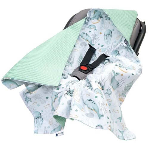 Medi Partners Baby carrier wrap – blanket with hood 85x85 cm – Waffle – Ocean + mint Waffle Cene