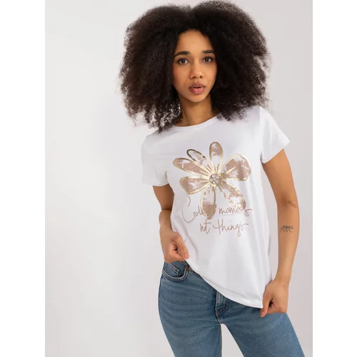 Fashion Hunters White women's T-shirt with BASIC FEEL GOOD print