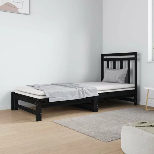  Izvlečna dnevna postelja črna 2x(90x190) cm trdna borovina, (20725035)