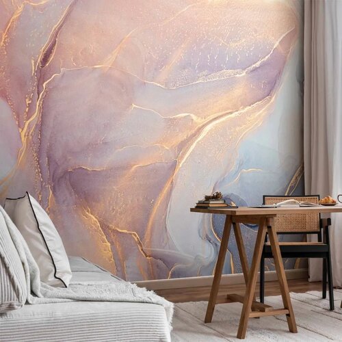  Foto tapeta - Pink and Blue Marble - Abstract Watercolour With Gold Accent 250x175 Premium Slike