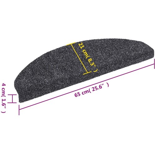  Prostirke za stepenice, samoljepljive, 10 kom., 65x21x4 cm, tamno sive, poluokrugle, velike Slike