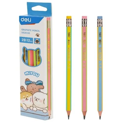 Deli Grafitne Olovke Miyou Sortno Boje 2B Sa Gumi. 1/12 Slike