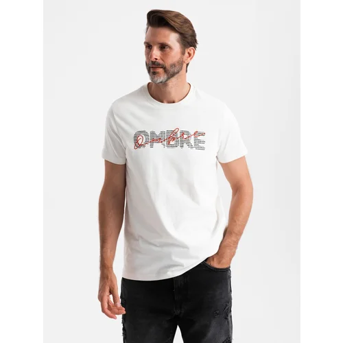 Ombre Men's cotton T-shirt with delicate embroidery - cream