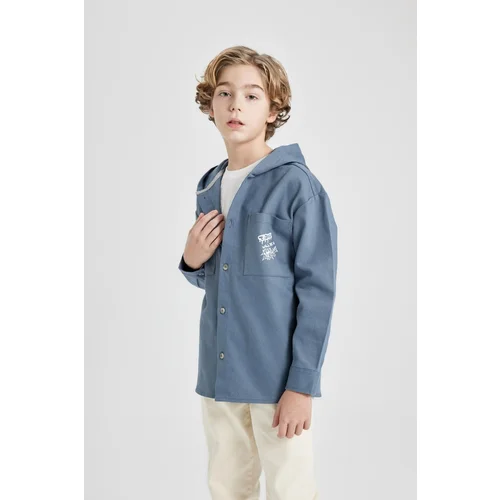 Defacto Boy's Hooded Gabardine Long Sleeve Shirt