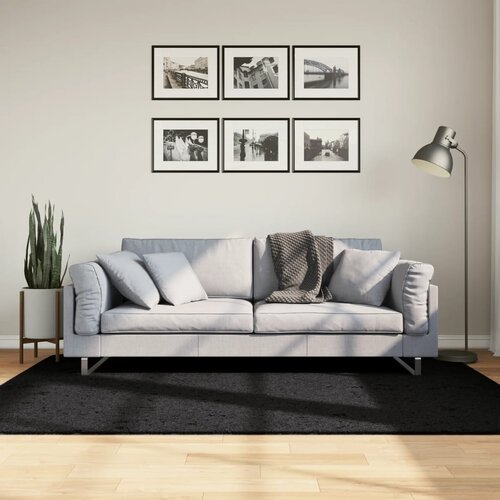 vidaXL Košata preproga moderna črna 140x200 cm Cene