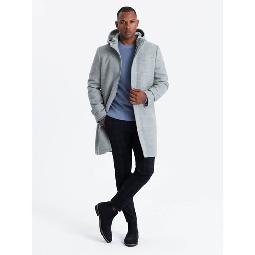 Ombre monochrome long men's hooded coat - grey melange Slike