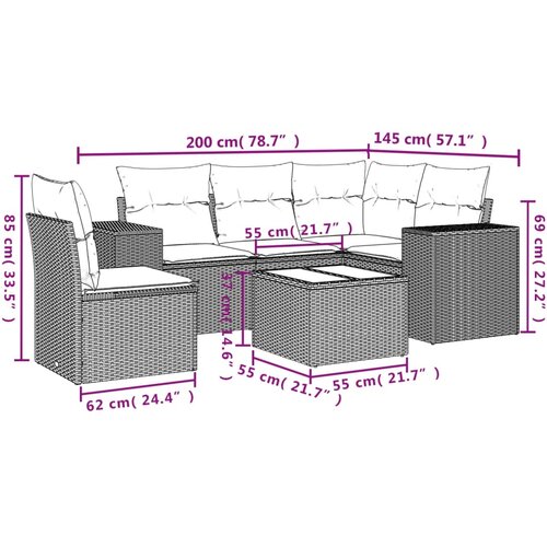  6-dijelni set vrtnih sofa s jastucima bež od poliratana 62 x 62 x 69 cm Slike