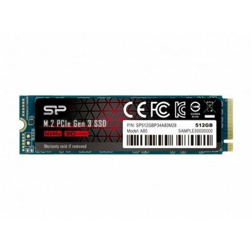 Silicon Power SSD 512GB PCIe Gen3x4 P34A80 SP512GBP34A80M28, PCIe Gen3 x4, NVMe, M.2 2280, 3400/3000 MB/s ssd hard disk Cene