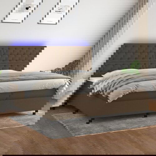  The Living Store Box spring postelja z vzmetnico LED temno rjava 200x200cm blago - Box Spring Postelja, (21496842) Slike