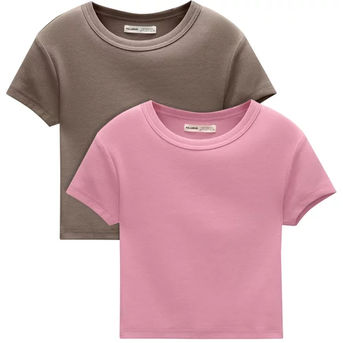 Pull&Bear Majica svetlo rjava / svetlo roza