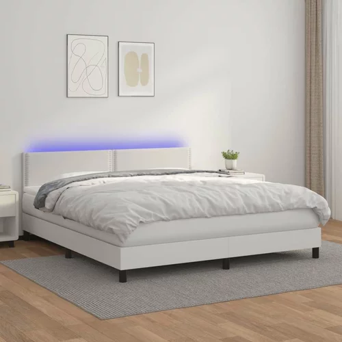  Box spring postelja z vzmetnico LED bela 160x200cm umetno usnje, (20899032)