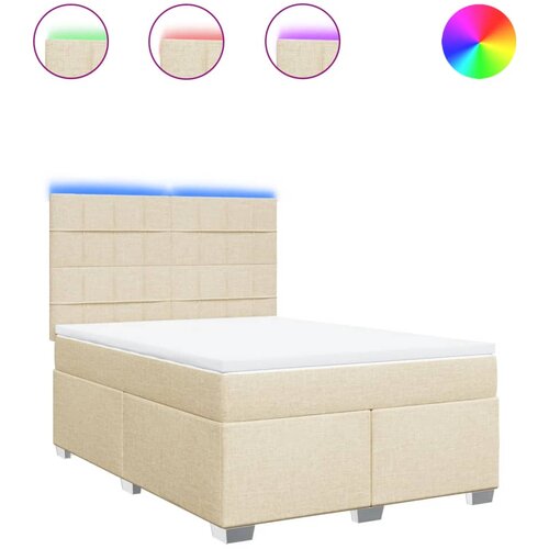 vidaXL Box spring postelja z vzmetnico krem 140x190 cm blago, (21321280) Cene