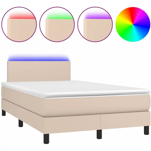 vidaXL Box spring postelja z vzmetnico LED kapučino 120x190 cm, (21111643)