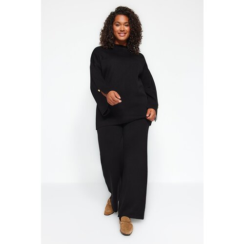 Trendyol Curve Black Standing Collar Plain Single Plate Plus Size Top-Upper Set Slike