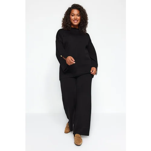 Trendyol Curve Black Standing Collar Plain Single Plate Plus Size Top-Upper Set