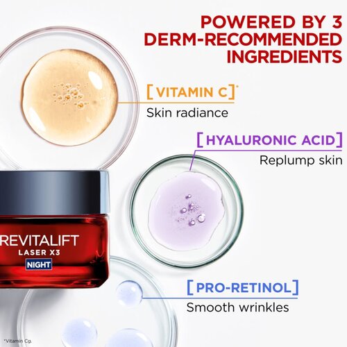 L&amp;acute;Or&amp;eacute;al Paris Revitalift Laser X3 nočna regeneracijska krema proti staranju kože 50 ml Slike