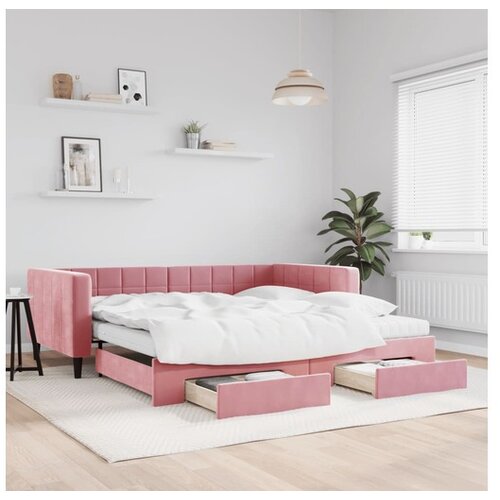 VidaXL Izvlečna dnevna postelja s predali roza 100x200 cm ža Slike