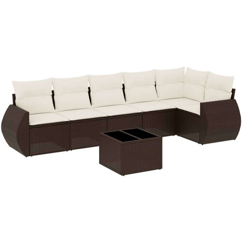 VidaXL 7-dijelni set vrtnih sofa od poliratana s jastucima smeđi Slike