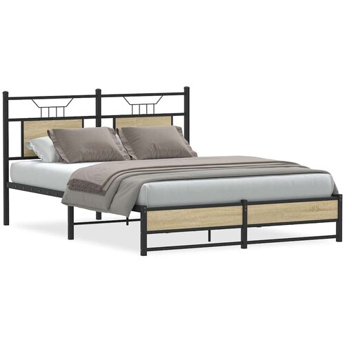 VidaXL Posteljni okvir brez vzmetnice hrast 140x190 cm inženirski les Slike