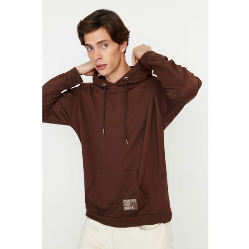 Trendyol Brown Men's Oversize Hooded Long Sleeve Sweatshirt Slike