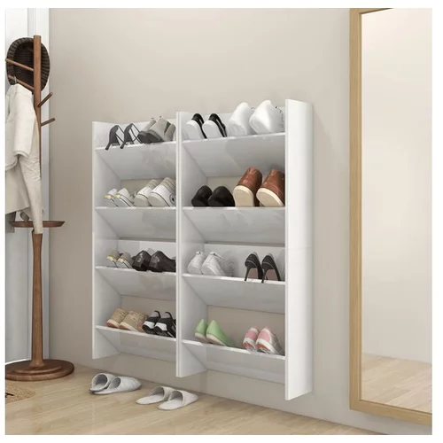  Stenske omare za čevlje 4 kosi visok sijaj bele 60x18x60 cm
