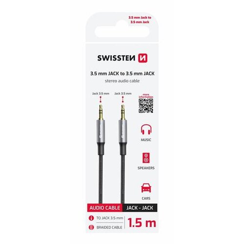 Swissten kabel audio AUX, stereo, platneni, 3.5mm-3.5mm, 1.5m, sre/crn Cijene