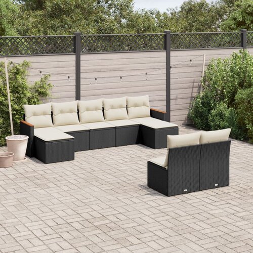  9-dijelni set vrtnih sofa s jastucima crni od poliratana Slike