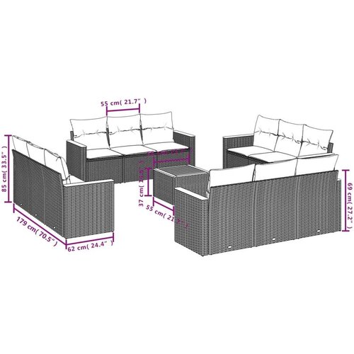  13-dijelni set vrtnih sofa s jastucima poliratan crni Slike