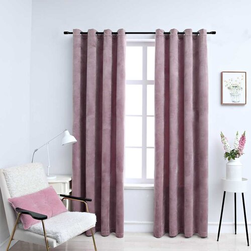 Furnova Zatemnitvene zavese z obročki 2 kosa žamet roza 140x225 cm, (21918445) Slike