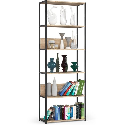 AKORD Metalna loft polica 70 cm - črna-sonoma hrast - 6 polic, (21714172) Slike