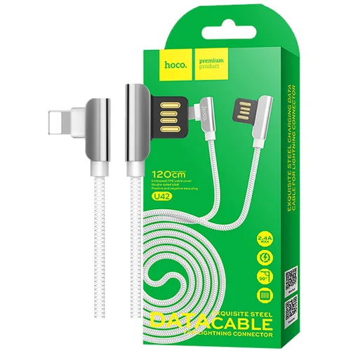 hoco. USB kabl za iPhone, Lightning kabl, 1.2 met., 2.4 A,bijela – U42 Exquisite steel, Lightning WH