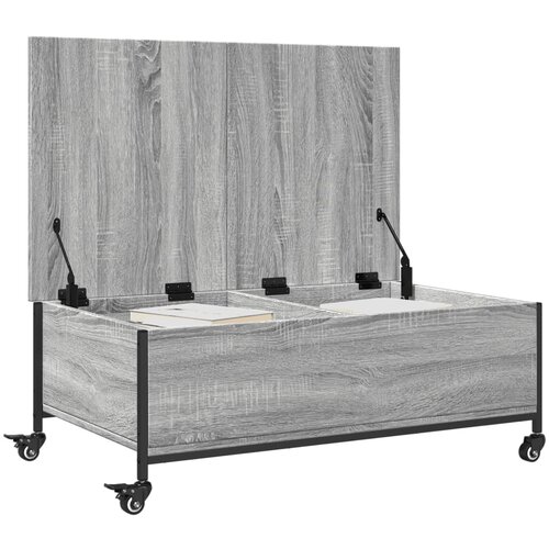  Stolić za kavu s kotačima siva boja hrasta 91x55x34 cm drveni Slike