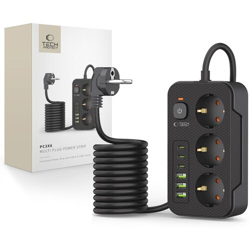 TECH-PROTECT NAPAJALNA VTIČNICA 3 USB 3 TYPE-C 3 VTIČ 200CM ČRNA, (21980303) Cene
