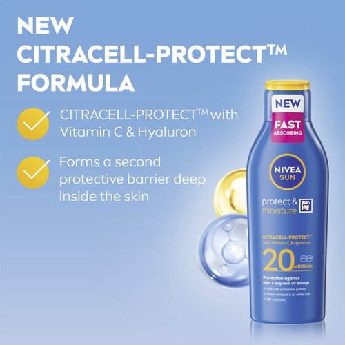 Nivea sun protect &amp;amp; moisture SPF20 vlažilen losjon za sončenje 200 ml Slike