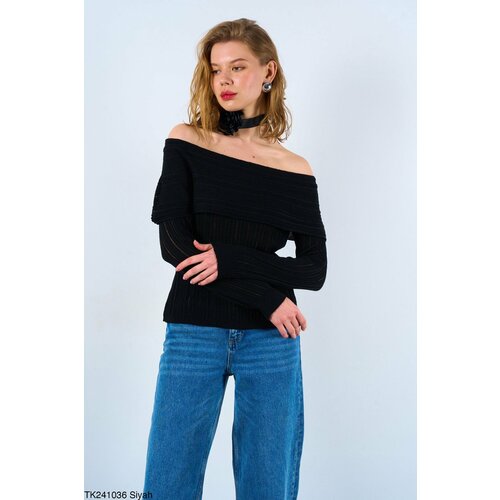 Laluvia Black Thin Madonna Collar Sweater Slike