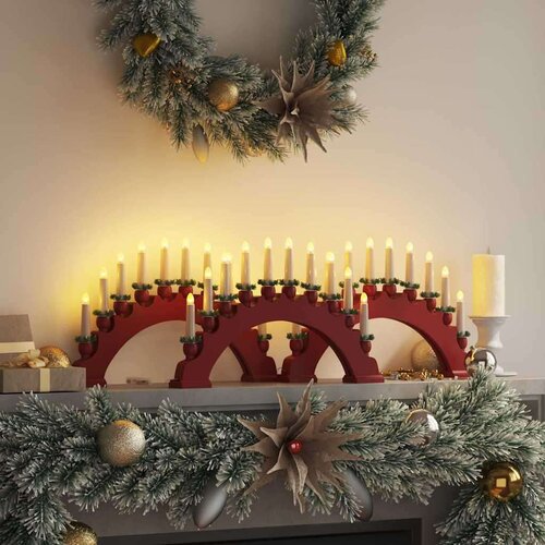 VidaXL Božični svečnik s 10 LED svečami 3 pcs Rdeča 47 x 5 x 29 cm Slike