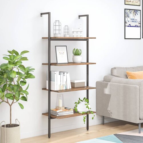 The Living Store 4-nadstropni prislonski regal temno rjav in črn 64x35x152,5 cm - Prislonski Regal, (21555038) Slike