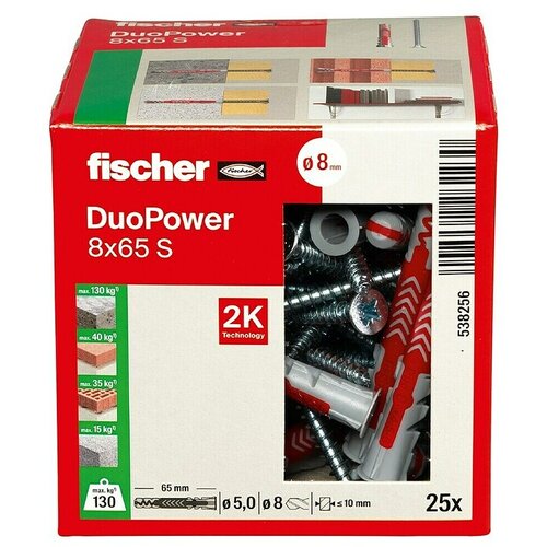 Fischer Duopower &Scaron;katla za zidne vložke in vijake 8x65 S LD (Premer zidnega vložka: 8 mm, Dolžina zidnega vložka: 65 mm, Vijak z vgrezno glavo, 25 kos) Cene