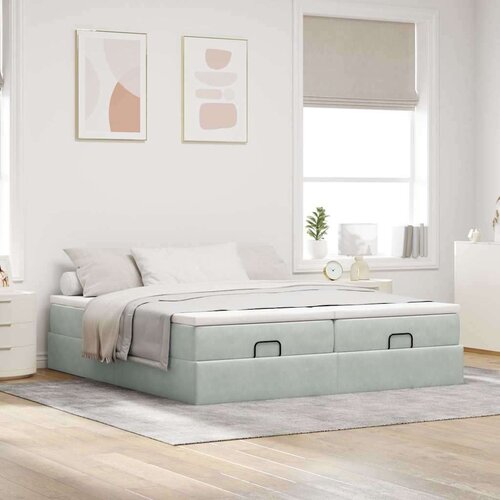 VidaXL Okvir kreveta s madracima svijetlosivi 160x200cm bar&amp;scaron;unasti Slike