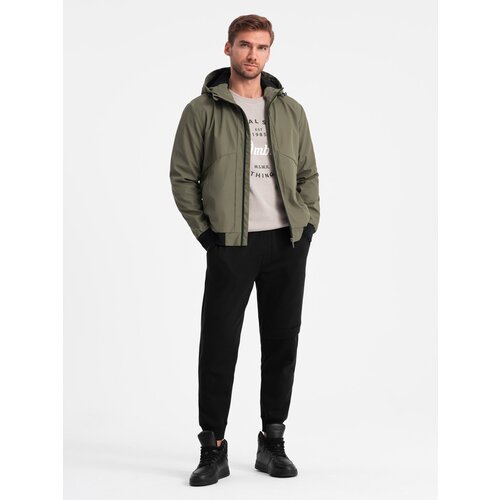 Ombre Men&amp;#039;s lightweight jacket with hood and mesh lining - olive Slike