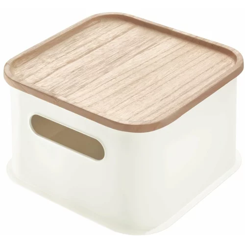 iDesign bijela kutija za pohranu s poklopcem od drveta paulovnije Eco Handled, 21,3 x 21,3 cm