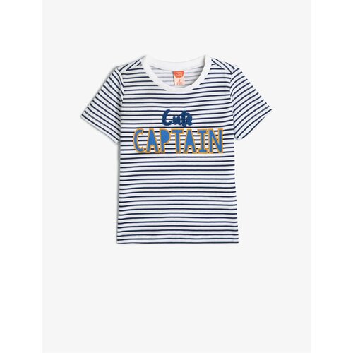 Koton Striped T-Shirt Short Sleeve Crew Neck Appliquéd Cotton Slike