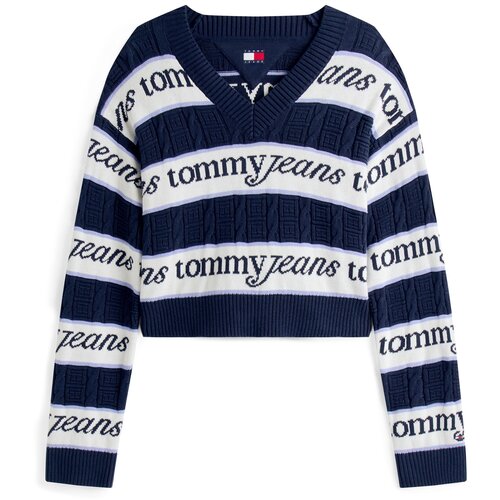 Tommy Jeans Pulover mornarska / svetlo modra / bela Cene