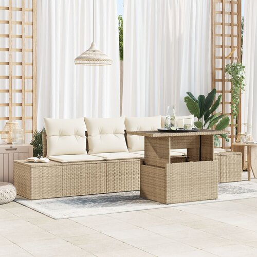 VidaXL 5-delni vrtni sofa set z blazinami bež poli ratan Slike