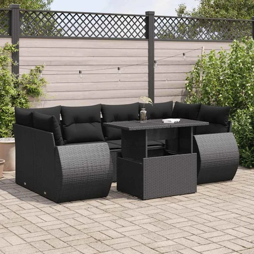 vidaXL 7-dijelni set vrtnih sofa od poliratana s jastucima crni