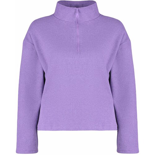 Trendyol Curve Purple Stand-Up Collar Zippered Thessaloniki Thin, Knitted Sweatshirt Slike