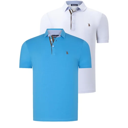 Dewberry DUAL SET T8582 MENS T-SHIRT-WHITE-DARK TURQUOISE