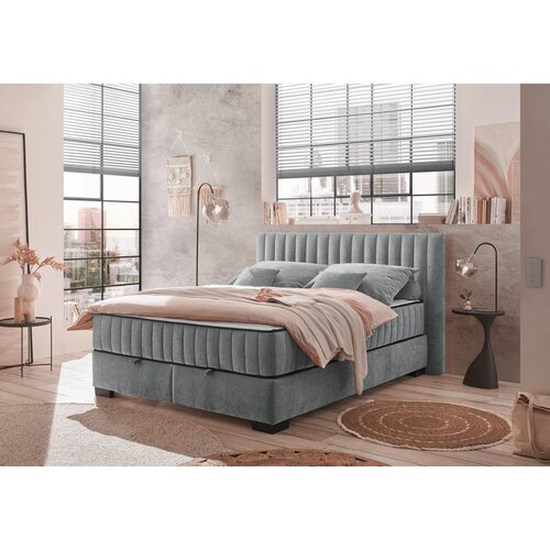 MID.YOU POSTELJA Z VZMETNICO 160 cm x 200 cm , tekstil, leseni material antracit Slike