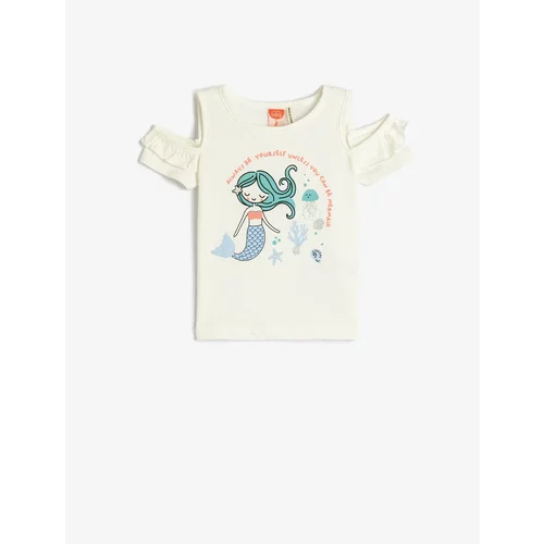 Koton T-Shirt Short Sleeves Window Detail Mermaid Print Cotton